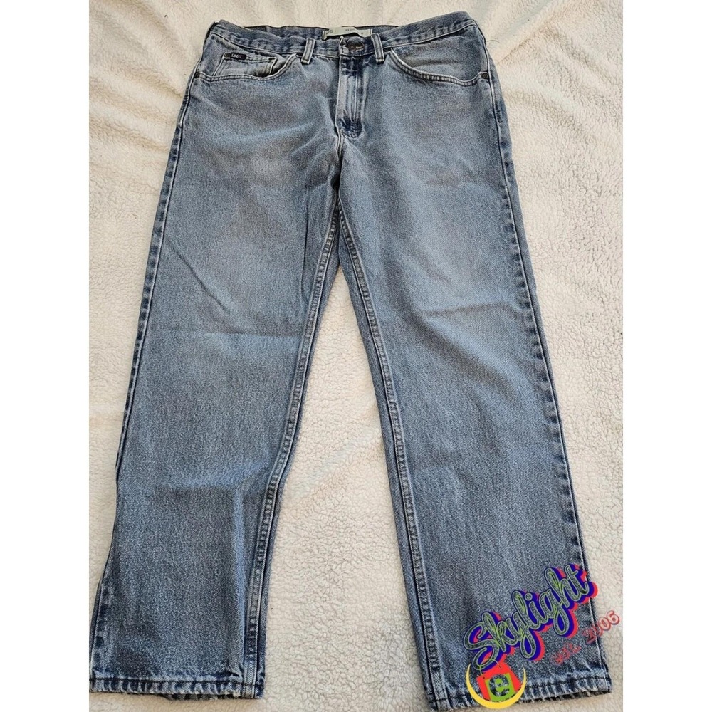 Lee Mens Blue Regular Fit Straight Denim Jeans Medium Wash Cotton Size 36x30